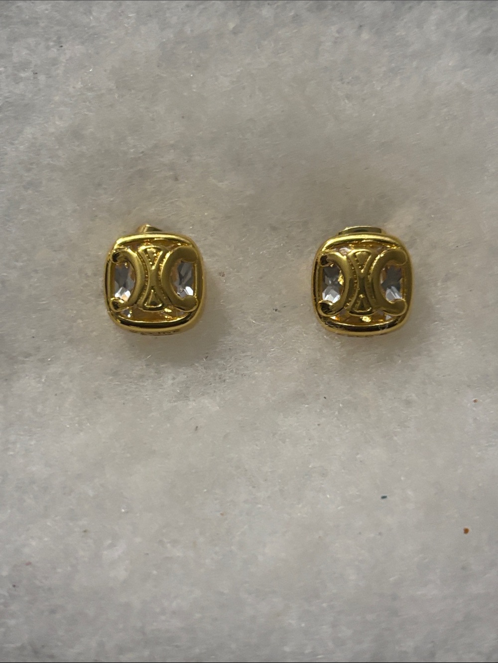 Celine Gold Tone Clear Crystal Stud Earrings